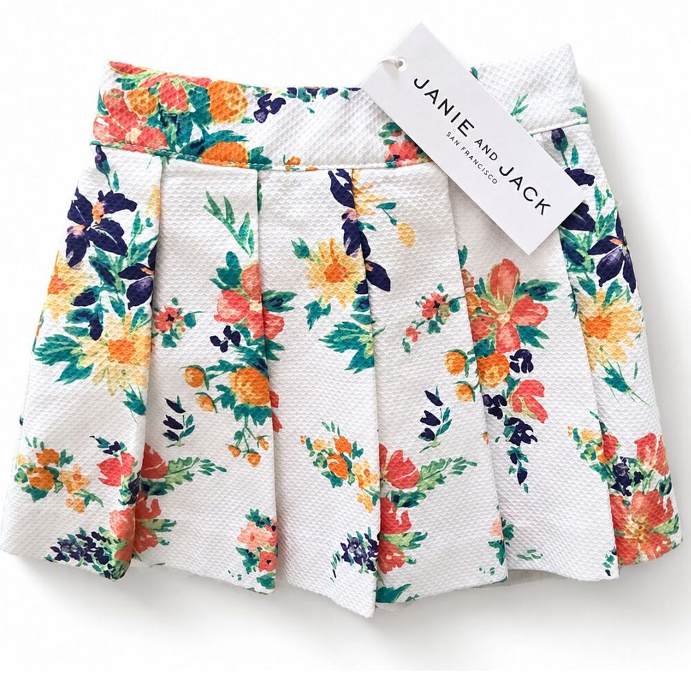 Janie and Jack Girls White Coral Floral Pleated Skirt NWT  Size 3-6 Months Lined